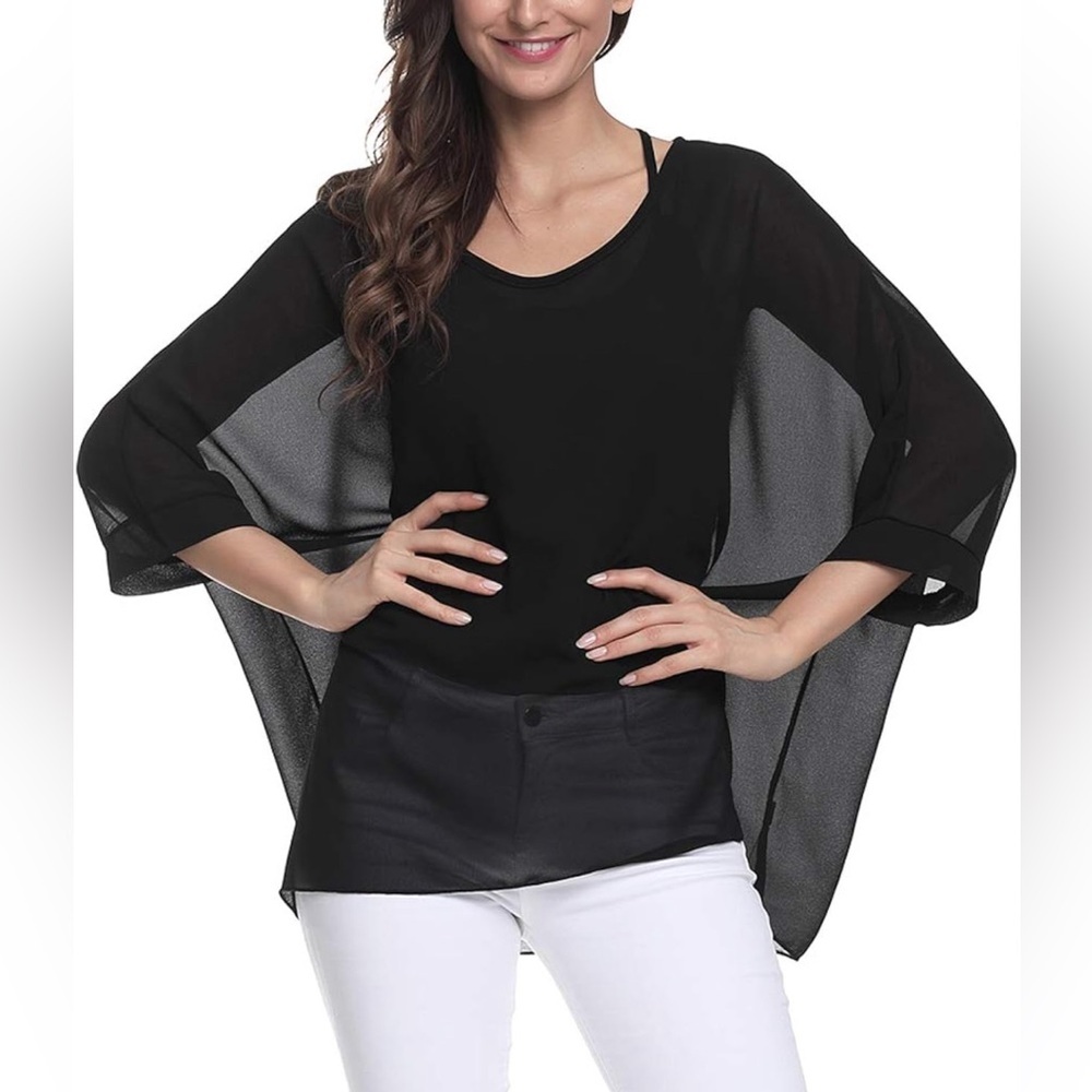 Chiffon Tunics Blouses for Women Batwing Summer Boho Shirts Beach Cover ups